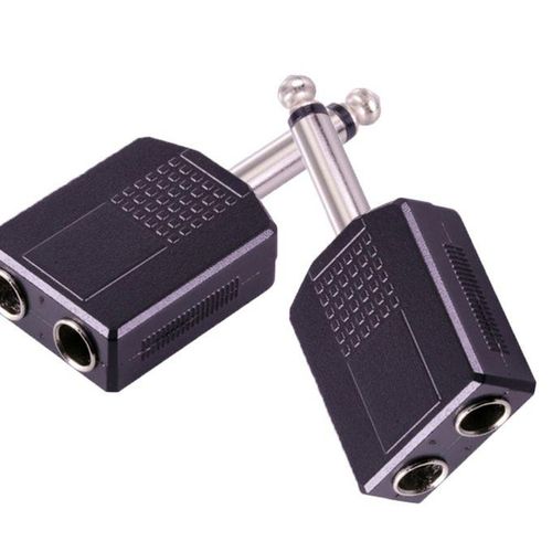 2x Stereo 6.35mm 1/4" Splitter 1 Male Plug to 2 Female Jack Audio Y Adapter