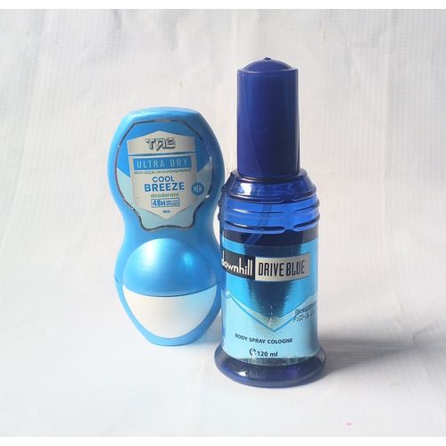 Perfume Gift Set Combo of 2 in 1 of Tag Blue Roll On 50ml and Downhill Drive Blue Body Spray 120ml (Unisex Handy Pack), NAFDAC Number: Roll On: A2-105079 , Spray: A2-6409