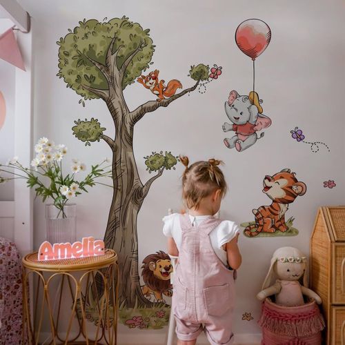 Cartoon Animal Tree Wall Stickers For Baby/Kids Bedroom & Playroom - Liven Up Kids' Spaces