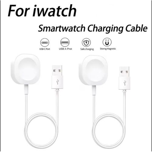 Smart Watch & iWatch Charger - Magnetic Charging Cable for Apple Watch, Smartwatch Charger, Round Shape. Magnetic Charger to USB-A ( White )