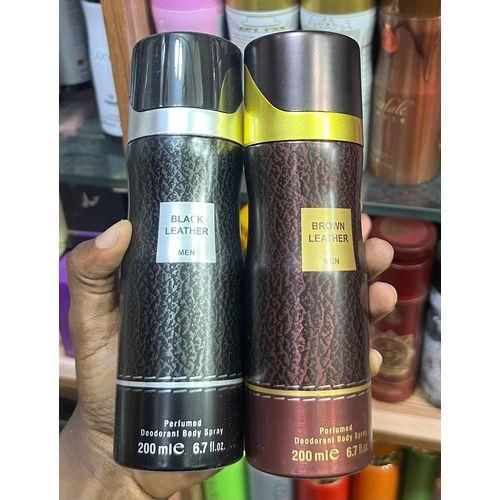 BLACK LEATHER MENBROWN LEATHER MEN PERFUMED DEODORANT BODYSPRAY 2PCS