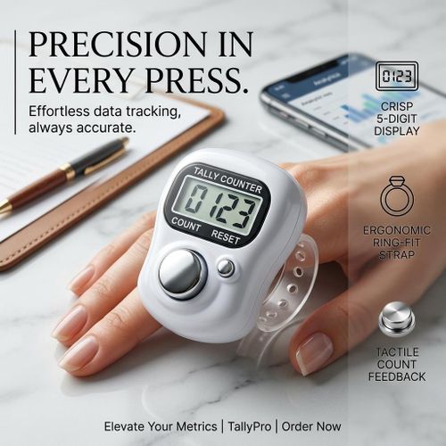 Portable Mini Digital Finger Tally Counter - 5-Digit LCD Display & Resettable Strap - White