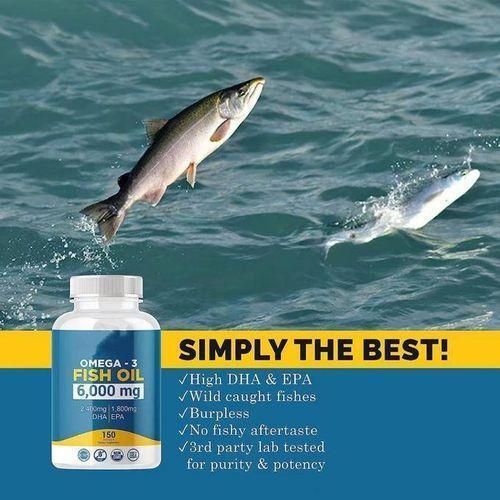Fast Ultra Strength Omega-3 Fish Oil 6,000mg – 2,400mg DHA + 1,800mg EPA – Heart, Brain & Joint Support – 150 Softgels