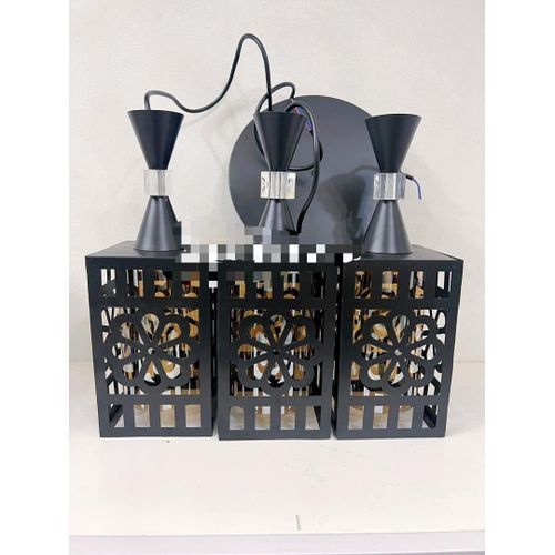 Industrial Black Geometric Lantern 3-Light Pendant