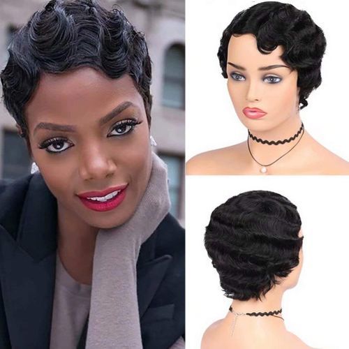 Short Finger Waves Hair Wig Black