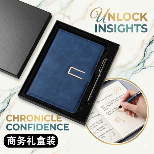 Boxed PREMIUM QUALITY BLUE Business Notebook A5 GIFT SET Notepad Journal Leather pu Office Diary Signature Pen Set Gift Box - Luxurious Gift Box Set for Men and Women Office Notebook With Pen