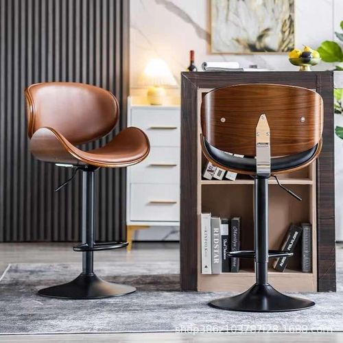 Modern Bentwood Swivel Bar Stool with PU Leather Upholstery