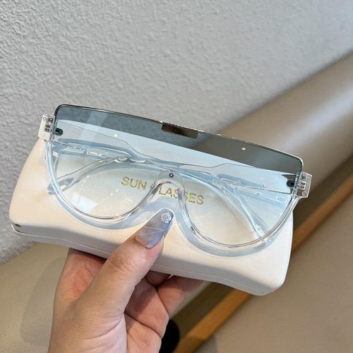 Women's Oversized One-Piece Sunglasses - Clear Frame with Blue Resin Lenses