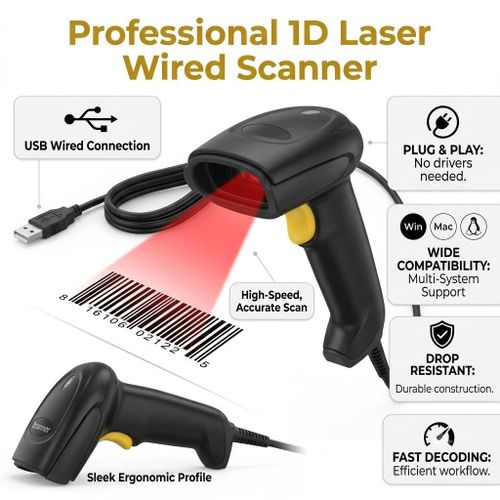 1D barcode scanner, handheld barcode reader, wireless barcode scanner