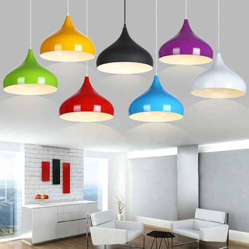 Modern Pendant Light Colorful Aluminum Ceiling Hanging Lamp – Nordic Style Chandelier for Living Room, Dining Room, Kitchen & Bar Available in Black, White, Red, Yellow, Blue, Pink, Green
