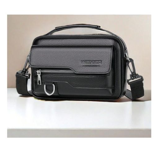 Unisex Portable Single Lightweight Cross Shoulder Bag Leather Shoulder Bag Crossbody Business Satchel Pouch Handbags for Travel, Hiking and Work - Waterproof PU Leather Square Shoulder Bag for Men & Women Tablet Holder Crossbody Messenger Bag Black