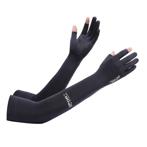 Black Fingerless Arm Sleeves (2-Finger Exposed) - Touchscreen Compatible with Silicone Anti-Slip & Breathable Ice Fabric
