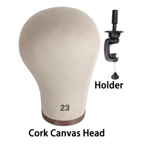 Cork Canvas block Mannequin Head For Wigging plus clamp