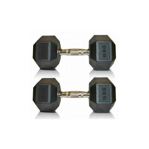 Pair Of 15kg Hexagon Rubber Coated Pure Iron Fixed Weight Lifting Dumbbell