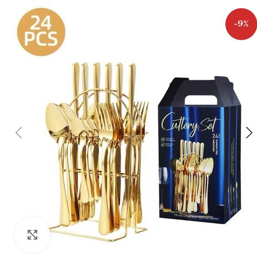 24PC QUALITY THICK GOLD CUTLERY SET WITH STAND