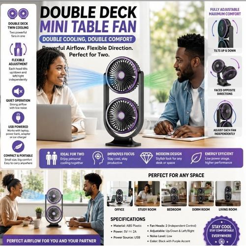 Rechargeable Double Deck Head Mini Table Desk fan