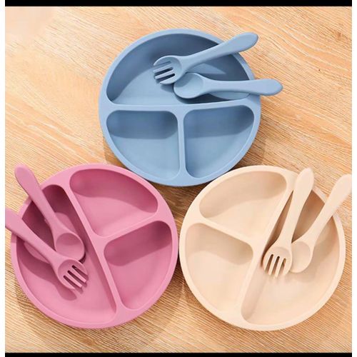 Silicon children plate with spoon and fork