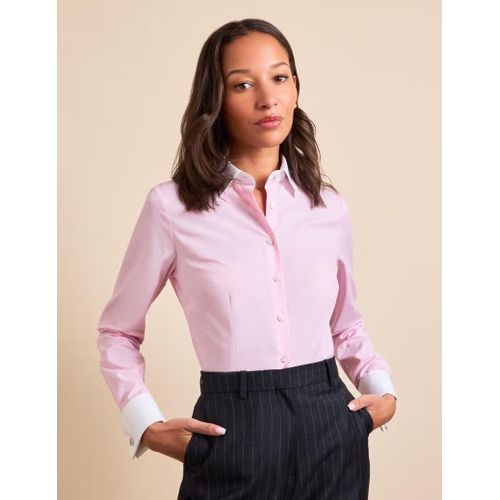 Women’s Fitted White & Pink Fine Stripe Shirt - Double Cuffs