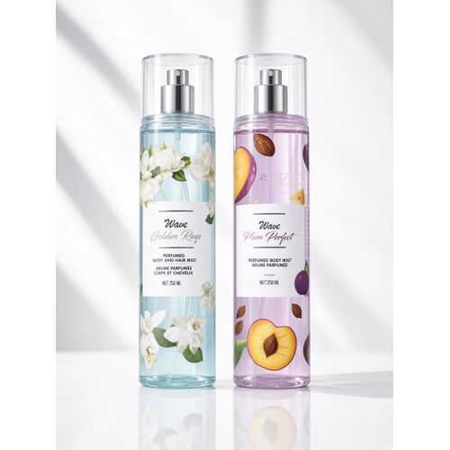 Wave Plum Perfect Body Mist 250ml & Golden Rays Body and Hair Mist 250ml – Unisex Fragrance Duo Set NAFDAC A2-105149 & A2-105150