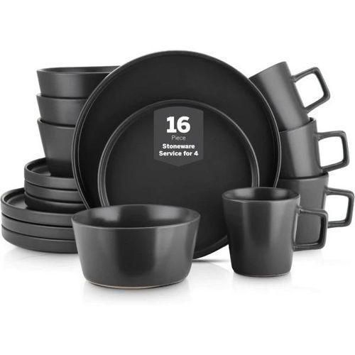 16-piece unbreakable Ceramic Tableware Set, 4-piece Set, Black Plate And Bowl Tableware Set.