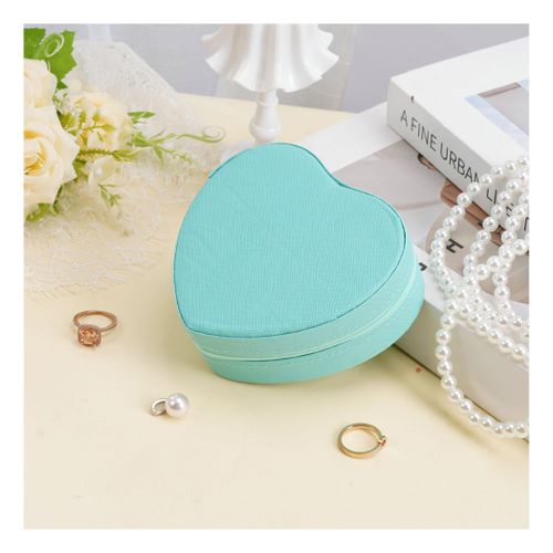 Heart Shaped PU Leather Travel Jewelry Box, Portable Small Jewelry Organizer Case for Rings Earrings Necklaces sky blue color