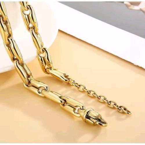 Stainless Steel Paper Clip Link 8K Gold Chain Necklace For Men & Women - 316L
