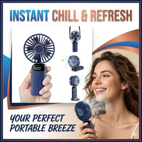 BLUE LED STRONG BREEZE Mini Handheld Fan, Ladies Wedding Personal Fans Portable Rechargeable, 5 Speed Mode Strong Airflow LED Battery Indicator Detachable Hands Free USB Handheld Party Fan, Compact and Lightweight, for Home Office Travel