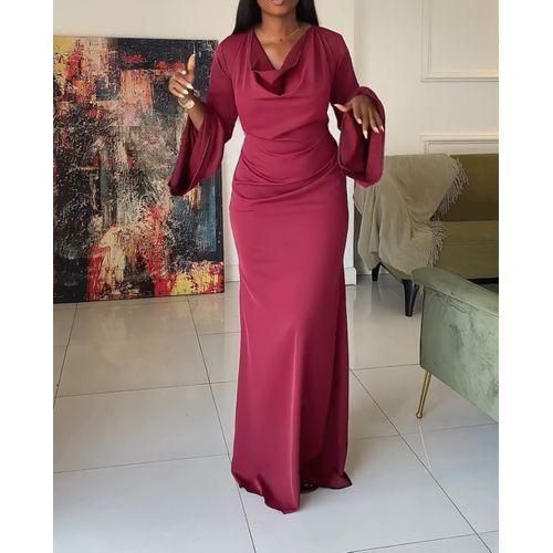 SEXY SNATCHED WAIST COWL NECK DRESS - Red