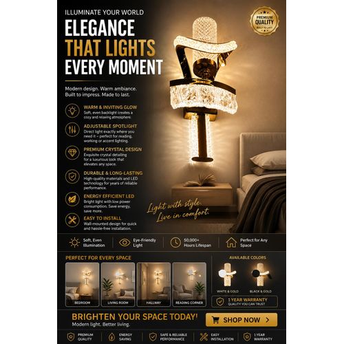 Luxury Crystal Wall Lamp – Modern Elegant Design, Warm Glow