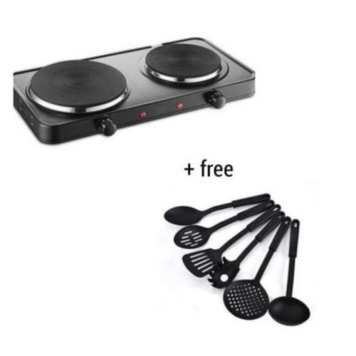 Electric Hot Plate Double Burner & 6 Pcs Non Stick Spoon