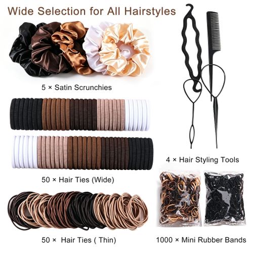 1109Pcs/set ,Hair Accessories Kit, Neutral Tones Hair Set with Satin Scrunchies, Hair Ties & Styling Tools for Women Girls
