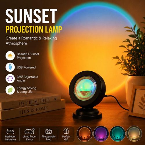 USB Sunset Projection Lamp, Blue Ocean Dawn Atmosphere Light, Sunset Rainbow Projection Lamp for Bedroom, Living Room & Home Decoration