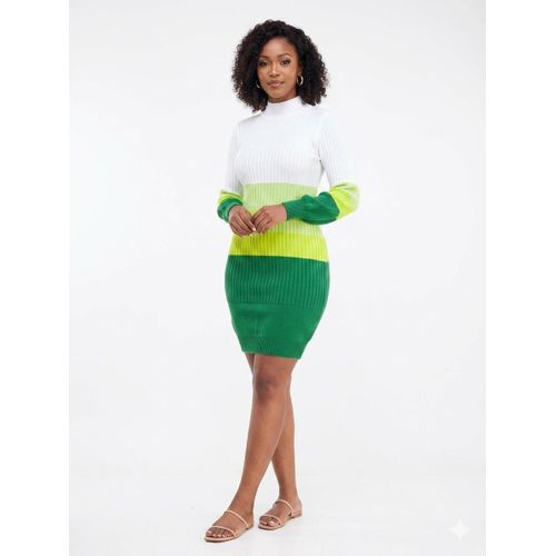 Women's Multi-Striped Ribbed Knit Button-Down Midi Dress - Multicolor