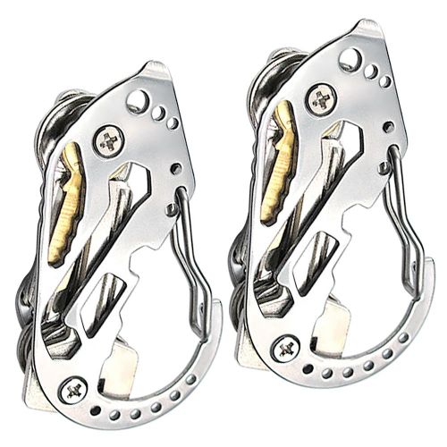 2 Packs Stainless Steel Key Holder Clip Portable Key Chain Multi Functional Key Clip Lock Screwdriver Wrench NO5119