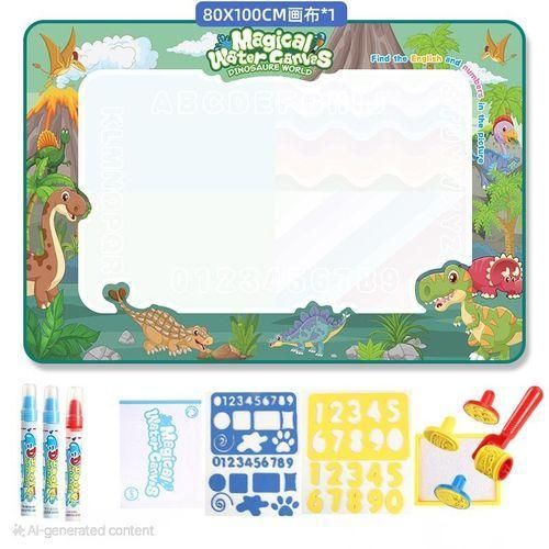 Magical Water Canvas Dinosaur Drawing Mat with Stamps & Pens - Mess-Free Aqua Doodle Mat for Kids - Reusable Educational Toy 80x100cm