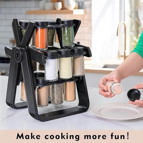 Rotating Spice Rack with 18 Glass Jars, Ferris Wheel Design, Kitchen Countertop Spice Organizer