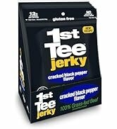 1st Tee Cracked Black Pepper Beef Jerky made with grass-fed beef jerky, 13 grams proteins and one...
