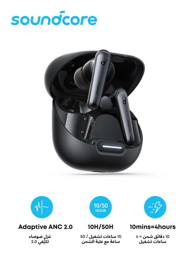 Soundcore Liberty 4 NC Earbuds, 98.5 Percent Noise Reduction, Adaptive Cancelling To Ears And Environment, Hi-Res Sound, 50H Battery, Wireless Charging, Bluetooth 5.3 Black | Best Price KSA | Riyadh, Jeddah