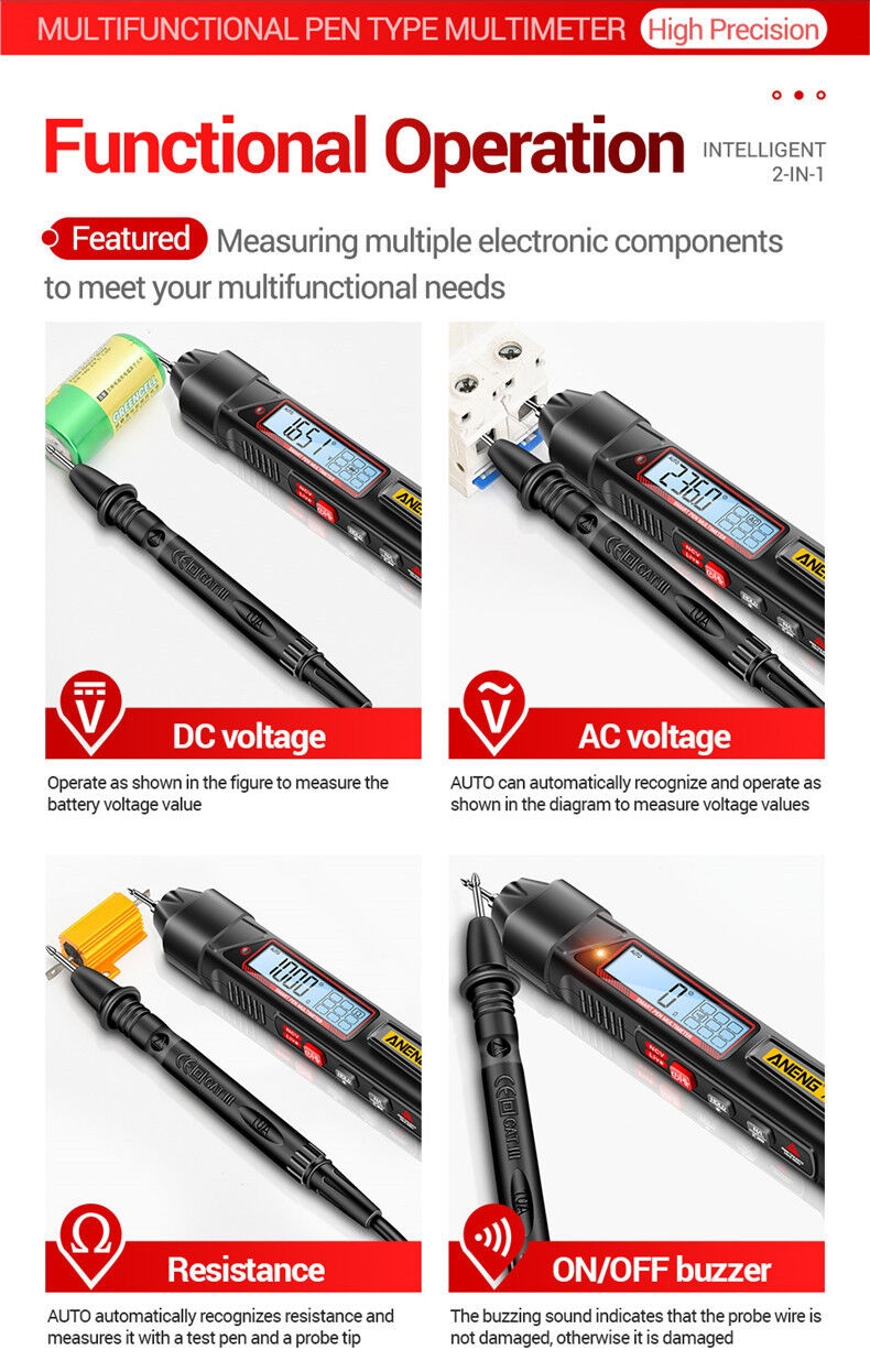 For A3006 Digital Multimeter 4000-Count Professional AC/DC Voltage Tester 600V Pen-Type High Precision Low Battery Indicator