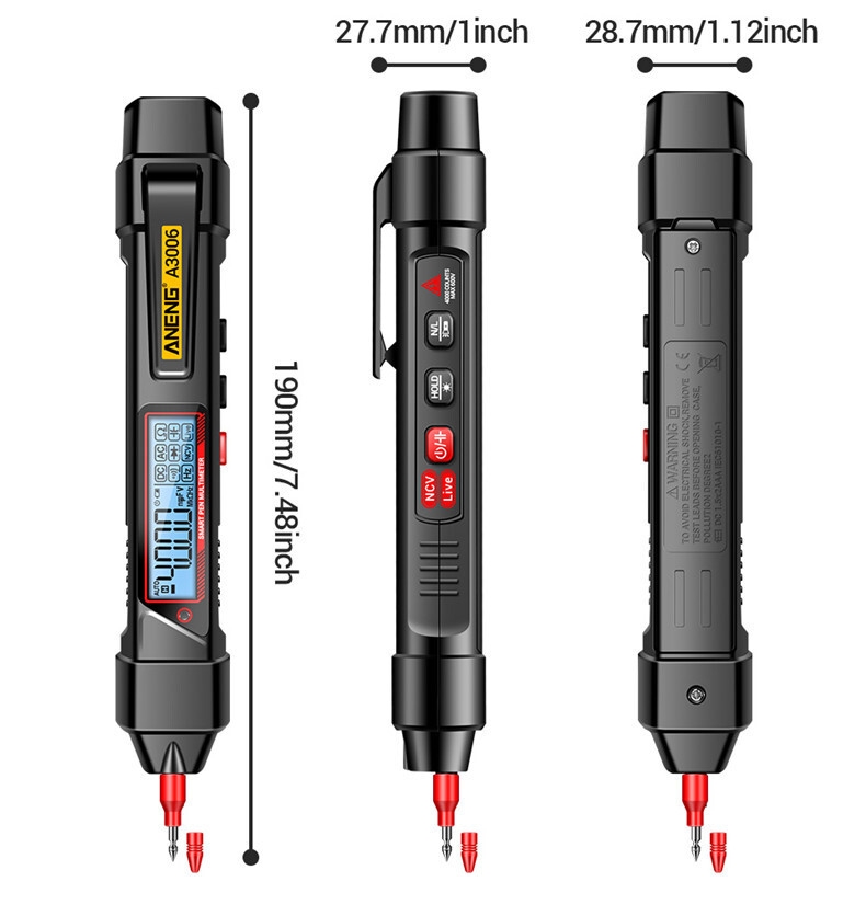 For A3006 Digital Multimeter 4000-Count Professional AC/DC Voltage Tester 600V Pen-Type High Precision Low Battery Indicator