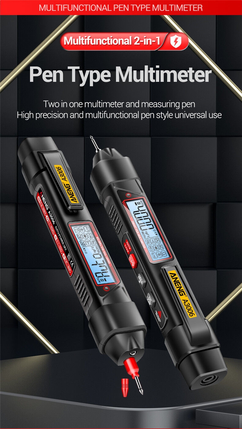 For A3006 Digital Multimeter 4000-Count Professional AC/DC Voltage Tester 600V Pen-Type High Precision Low Battery Indicator