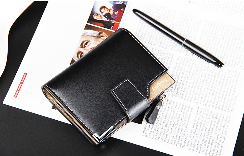 Leather Multifunction Men Wallets Zipper Pocket Trifold Purse Card Holder Hasp Wallet Zipper Purse black one size 9