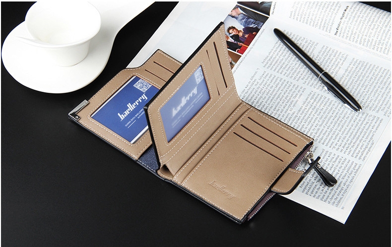 Leather Multifunction Men Wallets Zipper Pocket Trifold Purse Card Holder Hasp Wallet Zipper Purse black one size 10