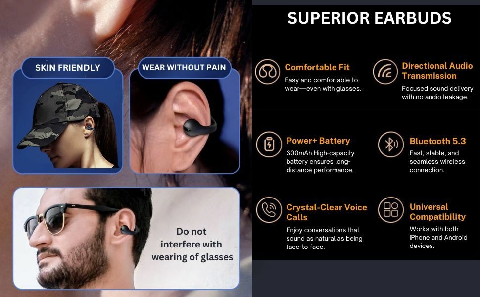 Audance T75 open ear buds noise cancelling wireless bluetooth earbuds