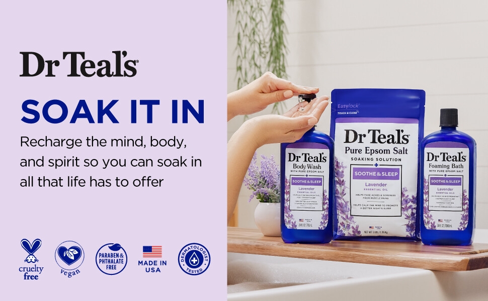 Lavender body wash, epsom salt and foaming bath