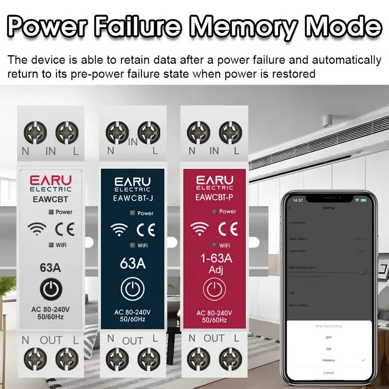 wifi breaker mcb timer 1p n 63a kwh voltage current meter protector voice remote control switch details 6