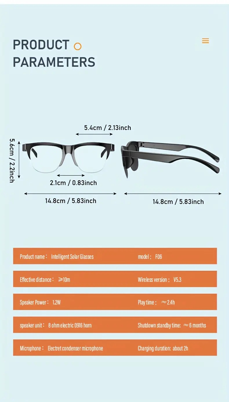 wireless smart glasses with multi   and voice call function rechargeable lithium battery usb charging long standby   sports driving hiking indoor and outdoor entertainment activities details 2