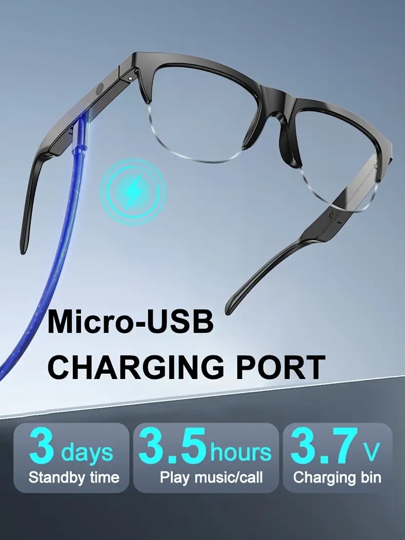wireless 5 3 smart glasses headphones with microphones calls and anti blue light protection   all   stereo music headphones with hands free calling for all cell phones details 3