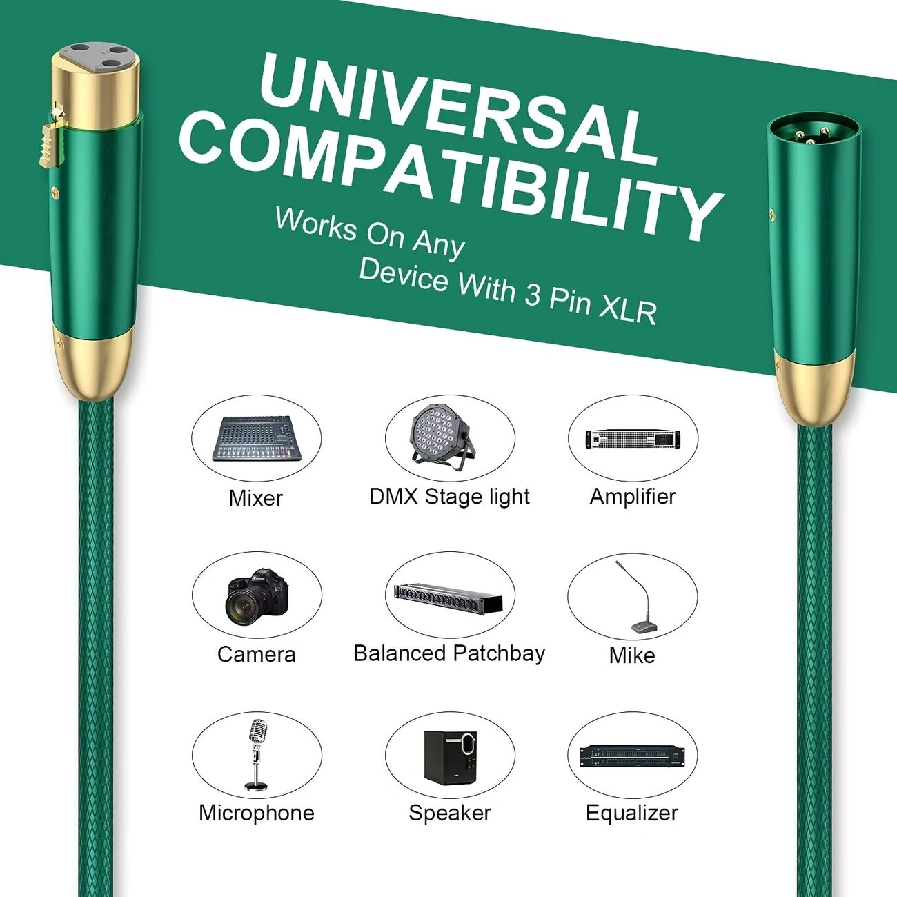 1pc   xlr male to female microphone cable 3 pin   speaker cable with gold plated connectors ideal for microphones amplifiers dmx 512 mixers 6 6  7ft long recording live performance use live sound equipment   cable durable cable details 4