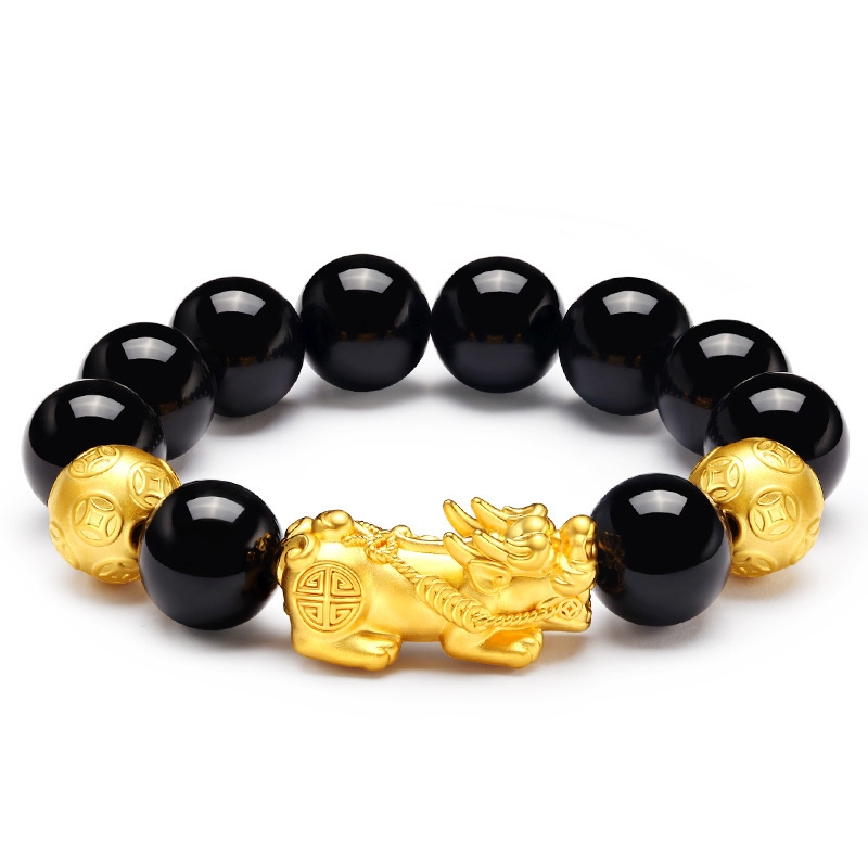 男士越南沙金黑曜石貔貅手链镀黄金皮丘手串地摊庙会活动赠品礼品